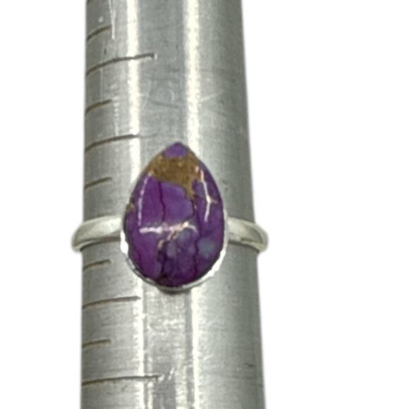 Pear Cut Purple Copper Turquoise Ring Solid 925 Sterling Silver US Size 6 - Picture 6 of 7